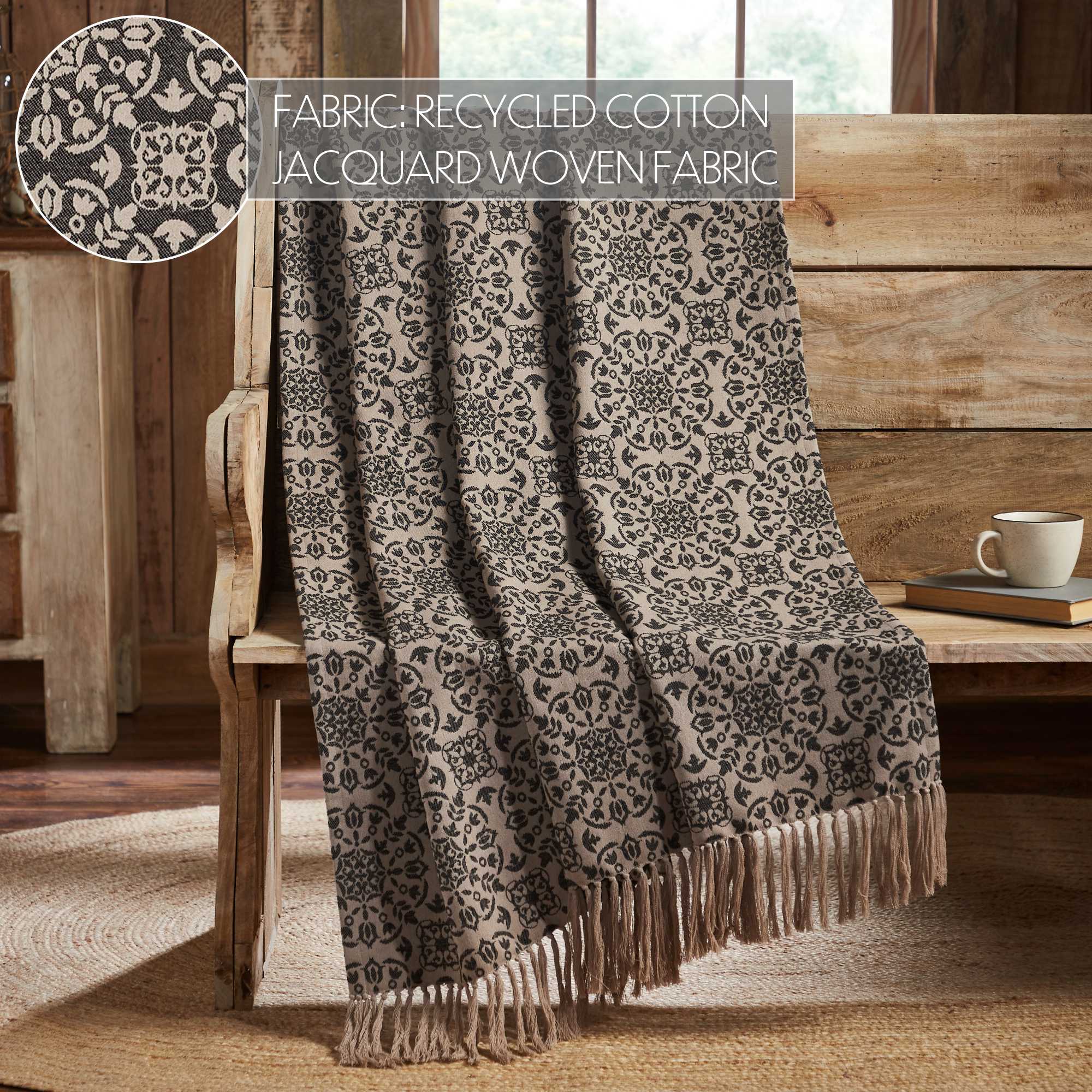Custom House Black Tan Jacquard Woven Throw 50x60 BACKORDERED UNTIL Beth s Country Primitive Home Decor