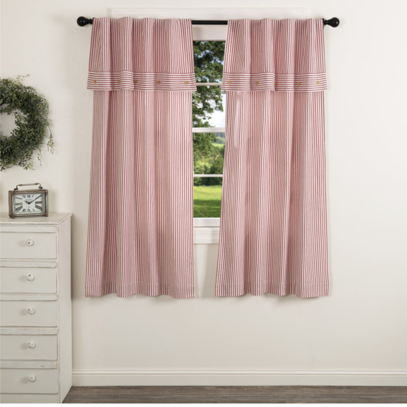 Farmhouse Ticking Red Short Panel Set of 2 63Lx36W