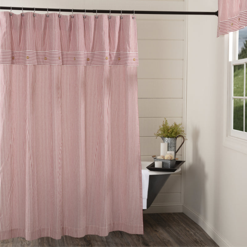 Farmhouse Ticking Red Shower Curtain 72Lx72W