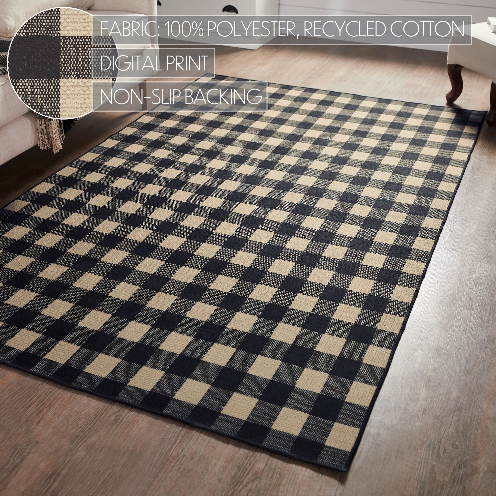 Black Check Polyester Rug Rect 60x96