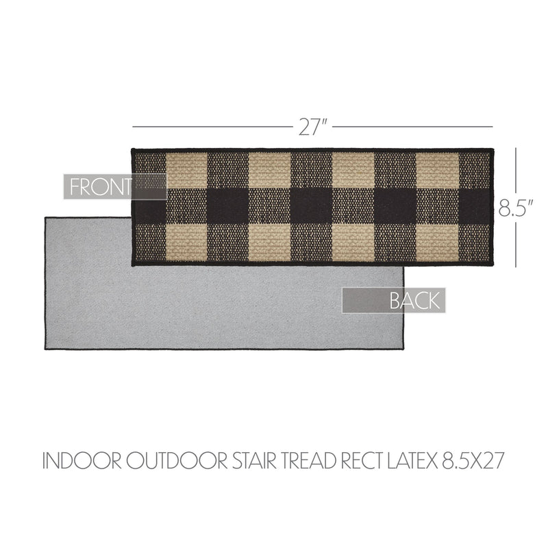 Black Check Indoor/Outdoor Stair Tread Rect Latex 8.5x27