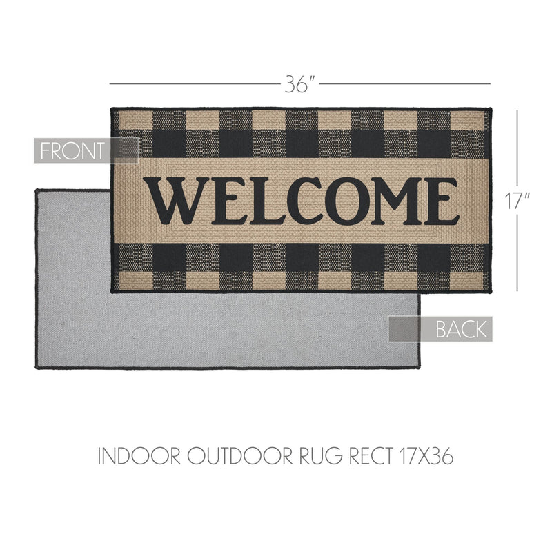 Black Check Welcome Indoor/Outdoor Rug Rect 17x36