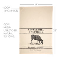 Sawyer Mill Charcoal Cow Muslin Unbleached Natural Tea Towel 19x28