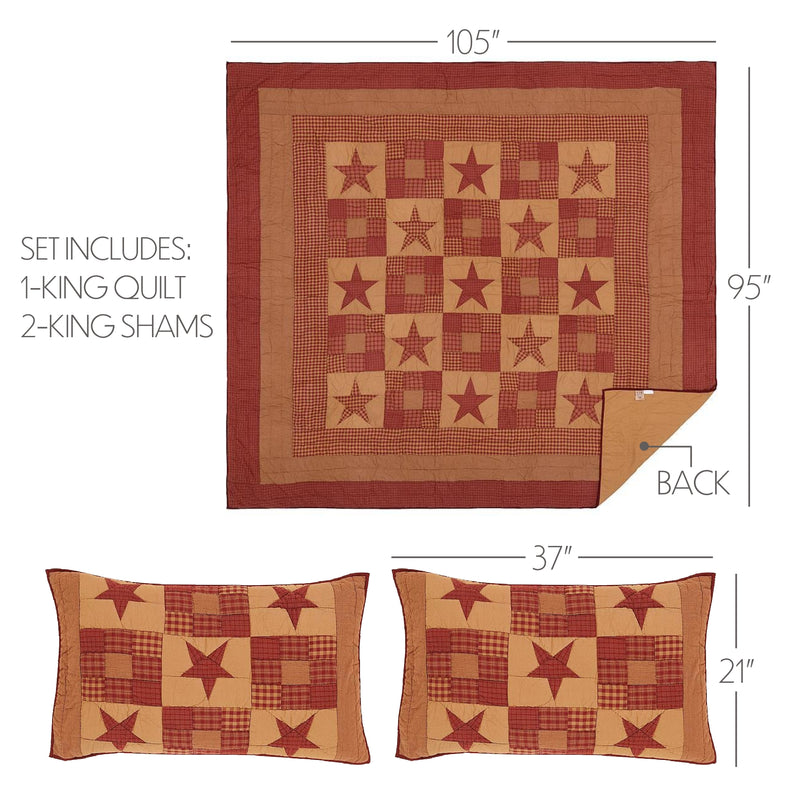 Ninepatch Star King Quilt Set; 1-Quilt 105Wx95L w/2 Shams 21x37