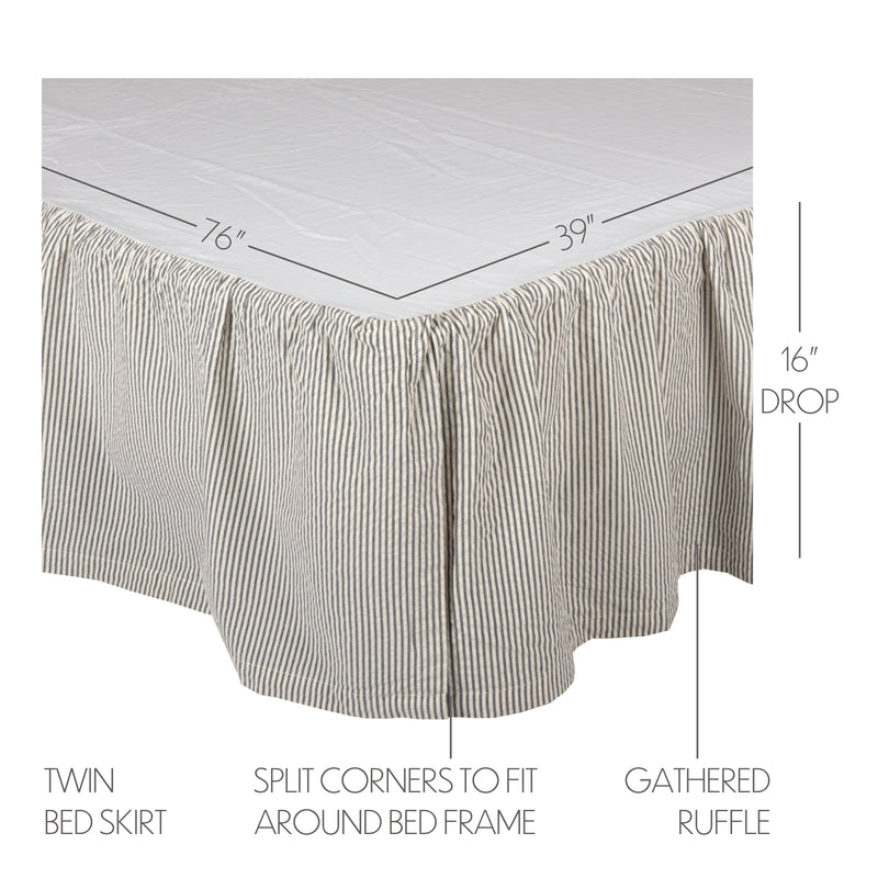 Hatteras Seersucker Blue Ticking Stripe Twin Bed Skirt 39x76x16