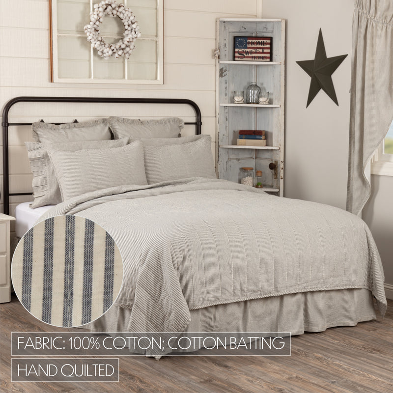 Hatteras Seersucker Blue Ticking Stripe California King Quilt Coverlet 130Wx115L