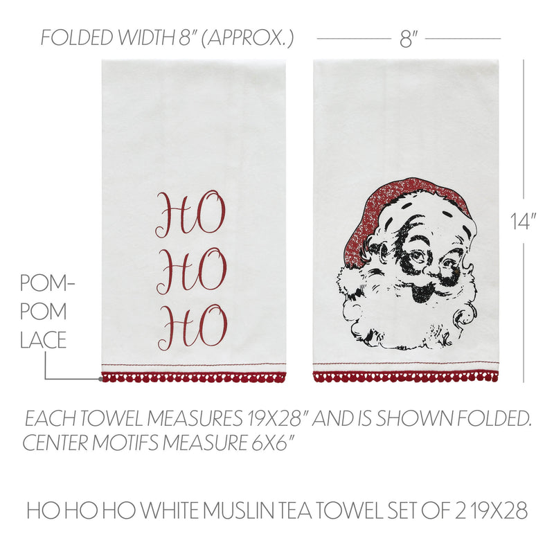 Kringle Chenille Ho Ho Ho White Muslin Tea Towel Set of 2 19x28