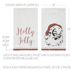 Kringle Chenille Holly Jolly White Muslin Tea Towel Set of 2 19x28