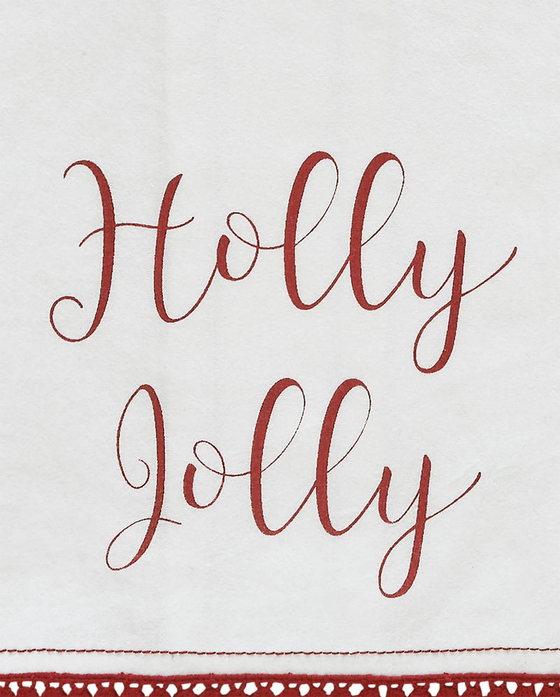 Kringle Chenille Holly Jolly White Muslin Tea Towel Set of 2 19x28