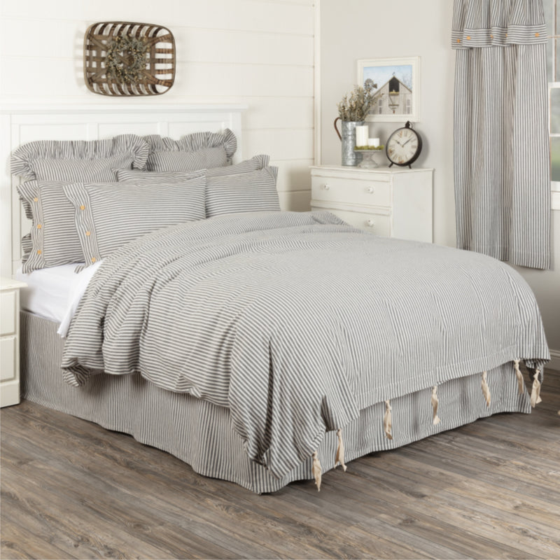 Farmhouse Ticking Gray King Duvet Cover 92Lx108W