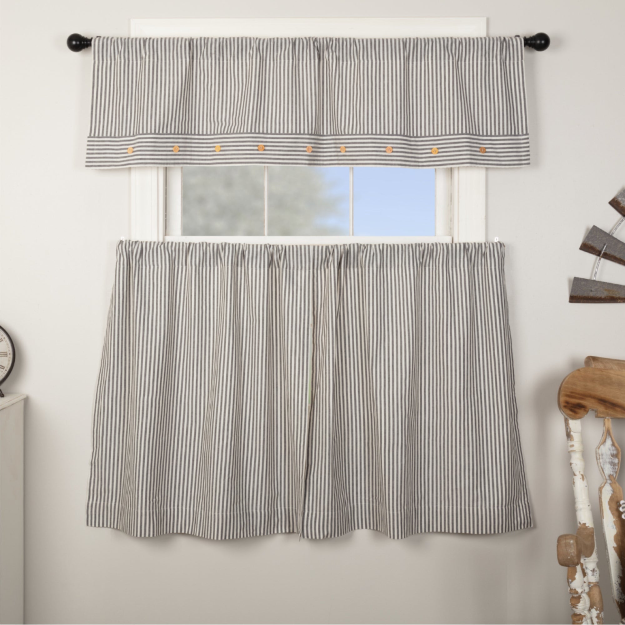 Farmhouse Ticking Gray Tier Set of 2 36Lx36W