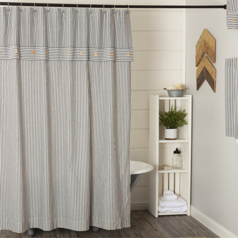 Farmhouse Ticking Gray Shower Curtain 72Lx72W