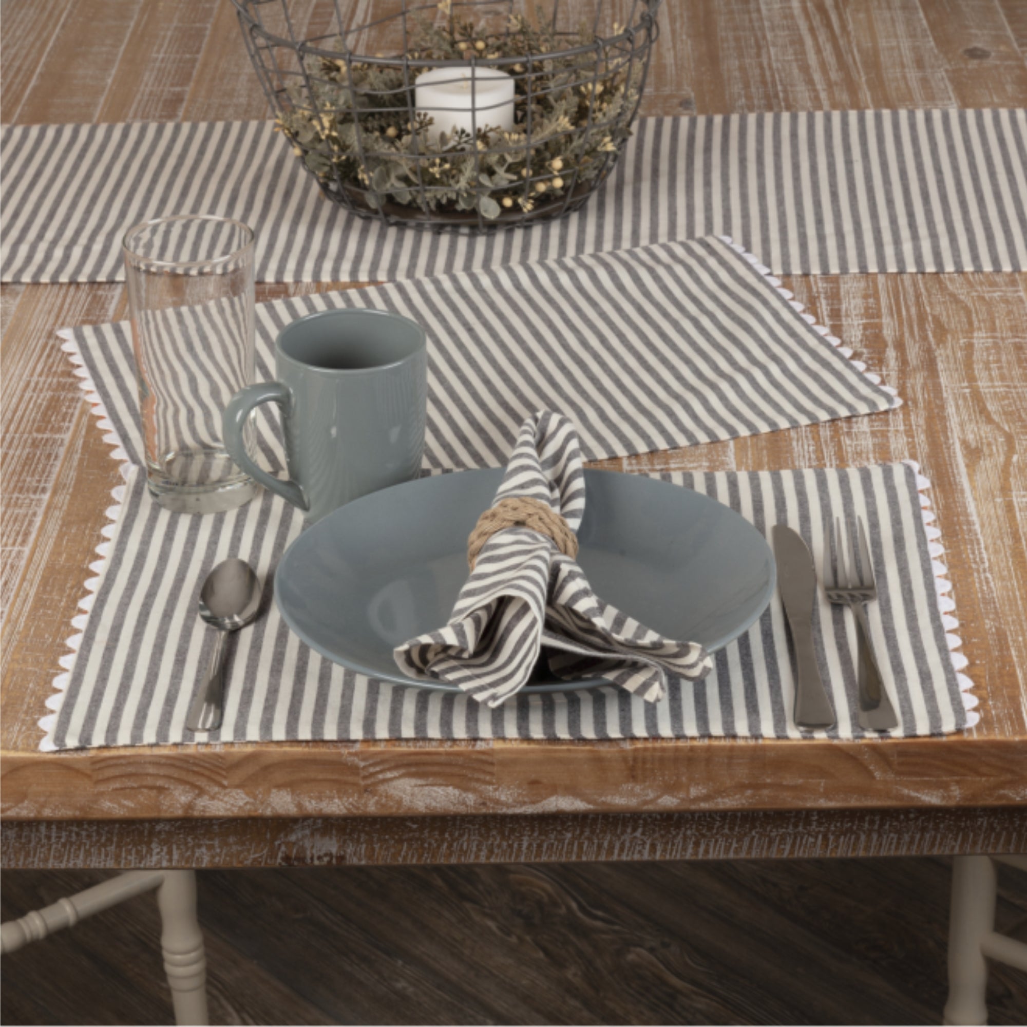 Farmhouse Ticking Gray Napkin Set of 4 18Lx18W