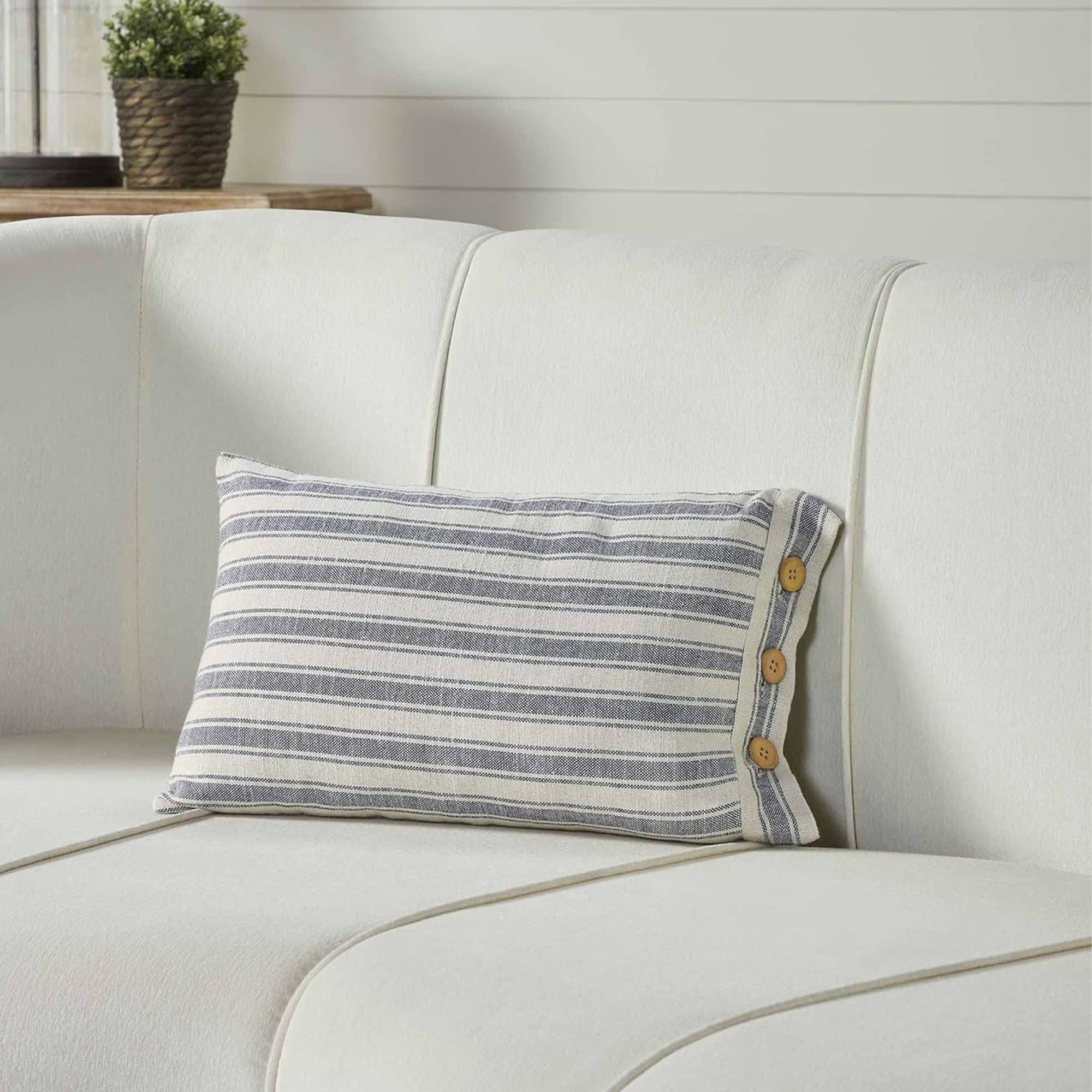 Market Place Blue Fabric Pillow Cover 21Lx12W