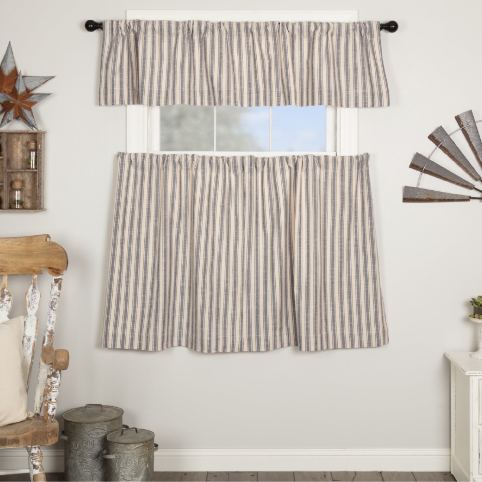 Market Place Blue Ticking Stripe Tier Set of 2 36Lx36W