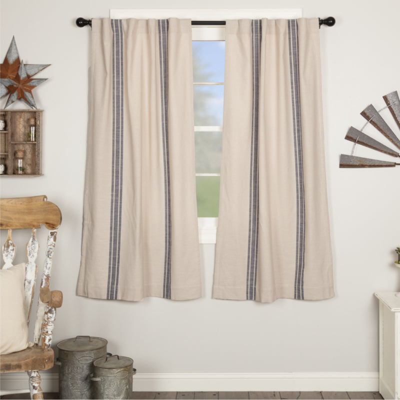 Market Place Blue Grain Sack Stripe Short Panel Set of 2 63Lx36W