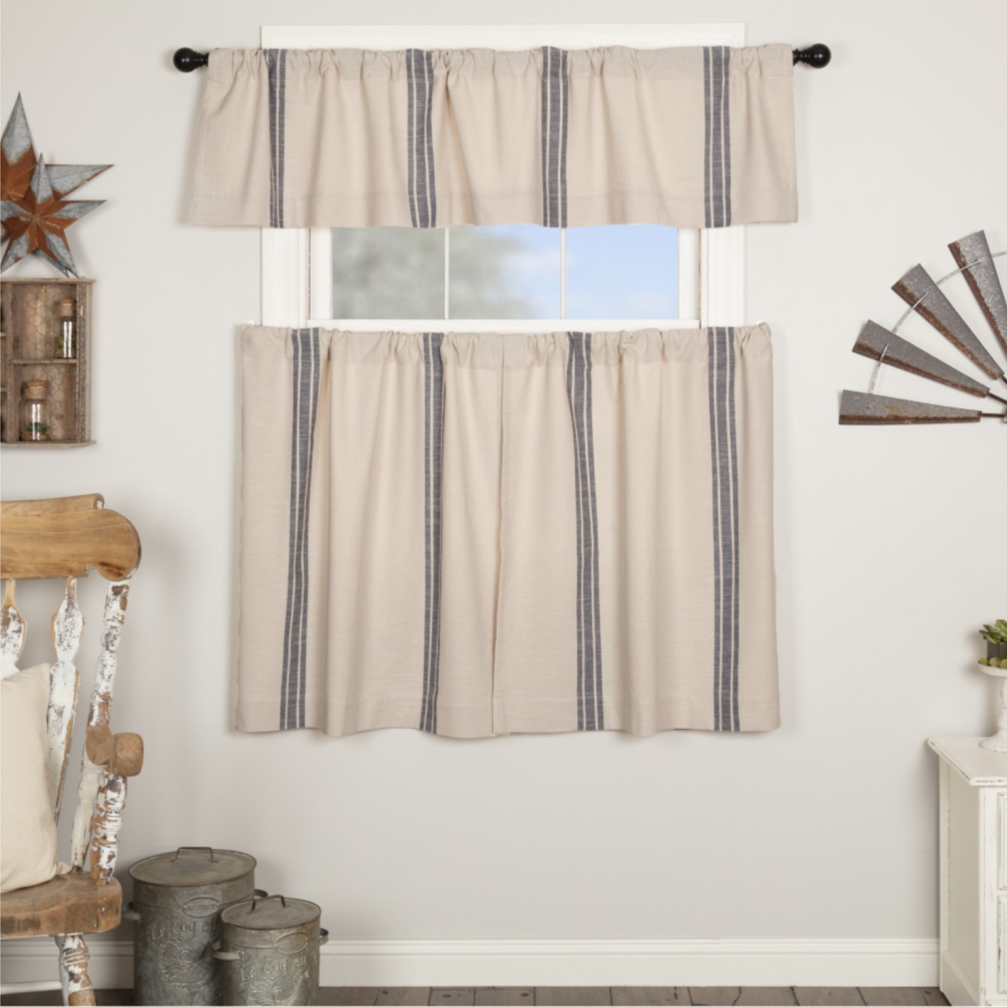 Market Place Blue Grain Sack Stripe Tier Set of 2 36Lx36W