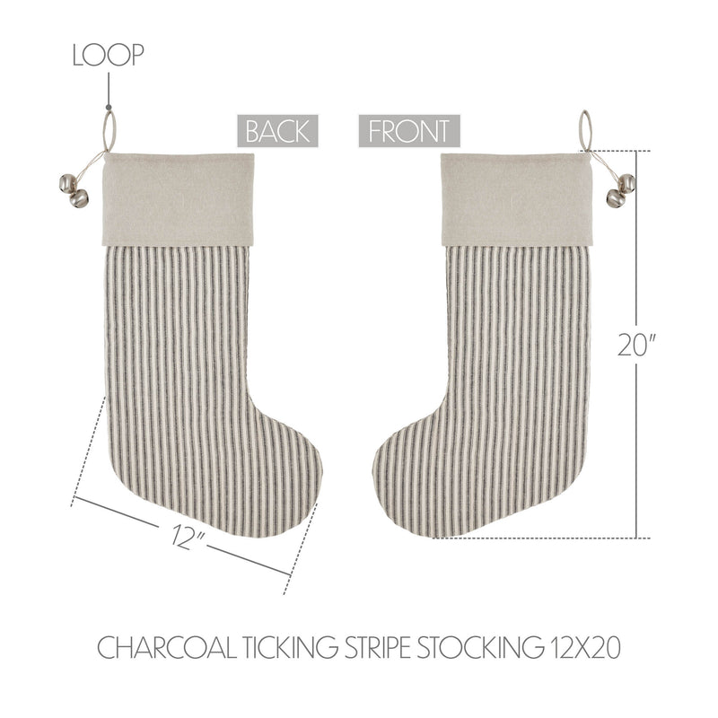 Sawyer Mill Charcoal Ticking Stripe Stocking 12x20
