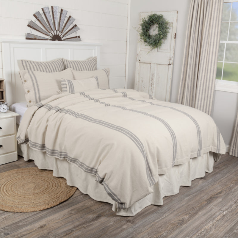 Market Place Gray Grain Sack Stripe Queen Duvet Cover 92Lx92W