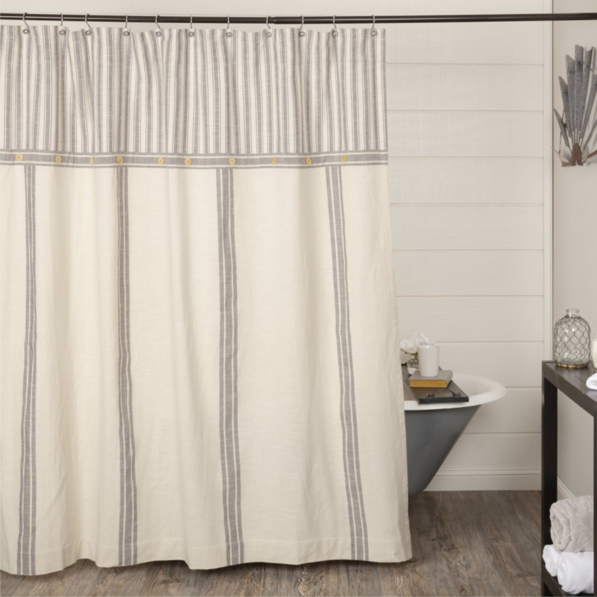 Market Place Gray Grain Sack Stripe Shower Curtain 72Lx72W