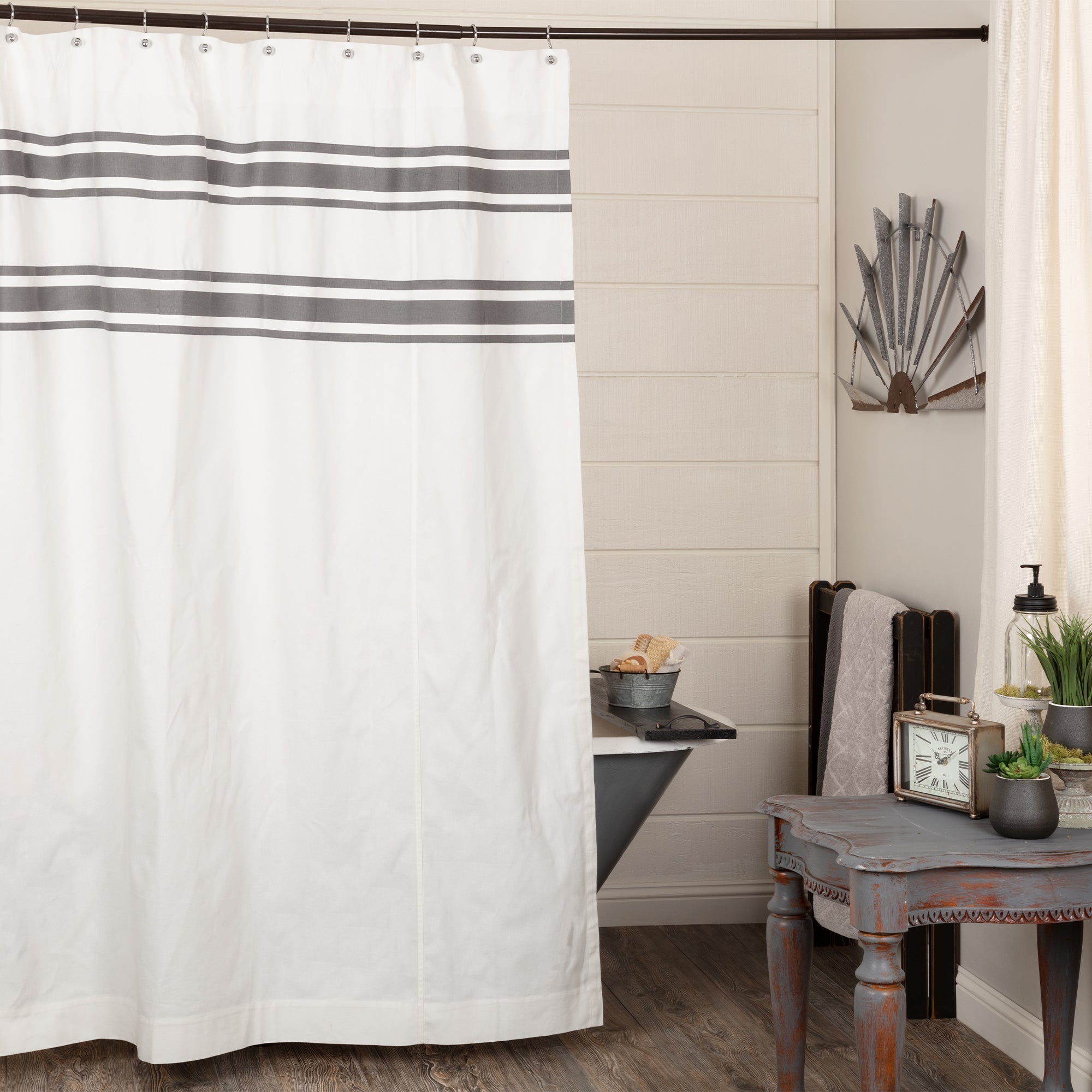 Silo Hill Charcoal Stripe Shower Curtain 72Lx72W