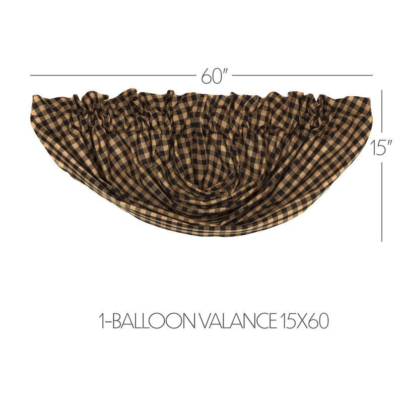 Black Check Balloon Valance 15x60 **BACKORDERED UNTIL MARCH 2025**