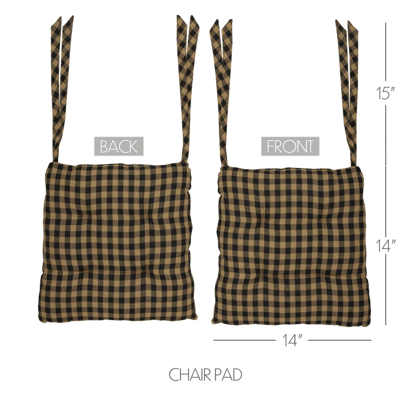 Black Check Farmhouse Primitive Country Rustic Chair Pad 14x14 - VHC Brands