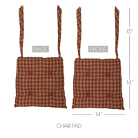 Burgundy Check Farmhouse Primitive Country Rustic Chair Pad 14x14 - VHC Brands