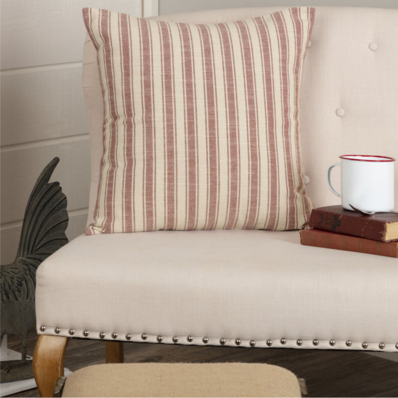 Market Place Red Ticking Stripe Pillow Cover 20Lx20W