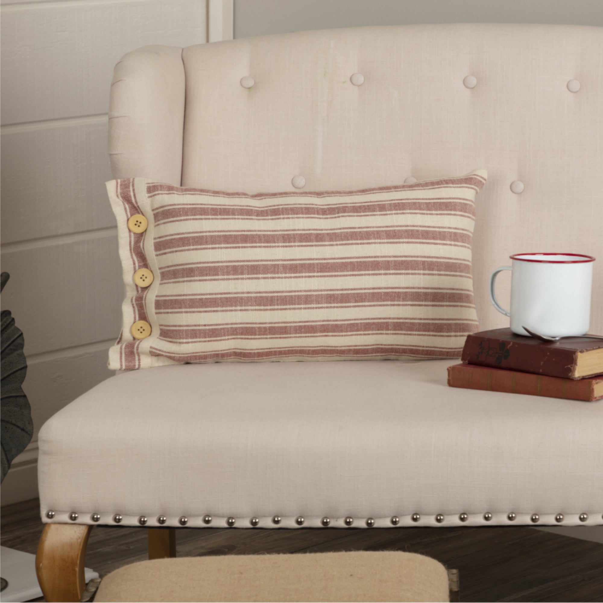 Market Place Red Fabric Pillow Cover 21Lx12W