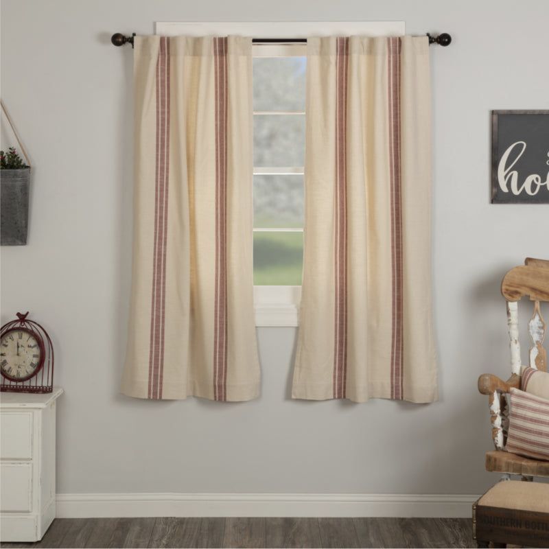 Market Place Red Grain Sack Stripe Short Panel Set of 2 63Lx36W