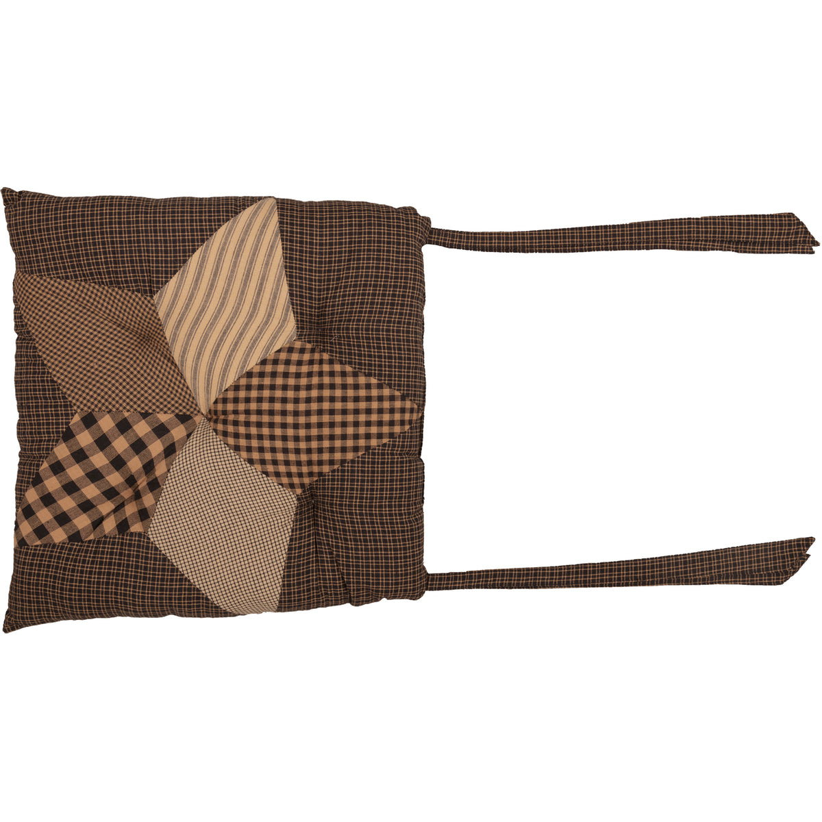 Farmhouse Star Primitive Country Check Patchwork Chair Pad 14x14 - VHC Brands