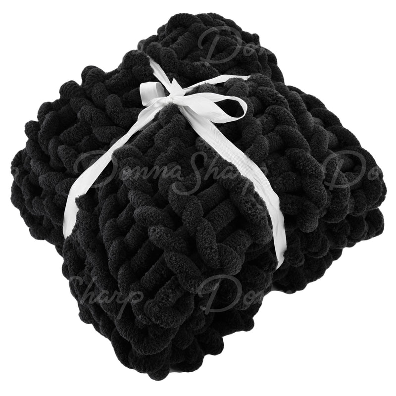 Chenille Chunky Knit Throw ~ Black