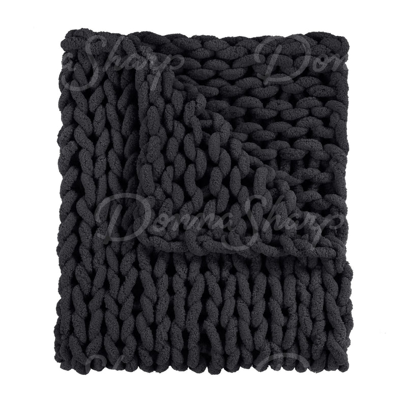Chenille Chunky Knit Throw ~ Charcoal