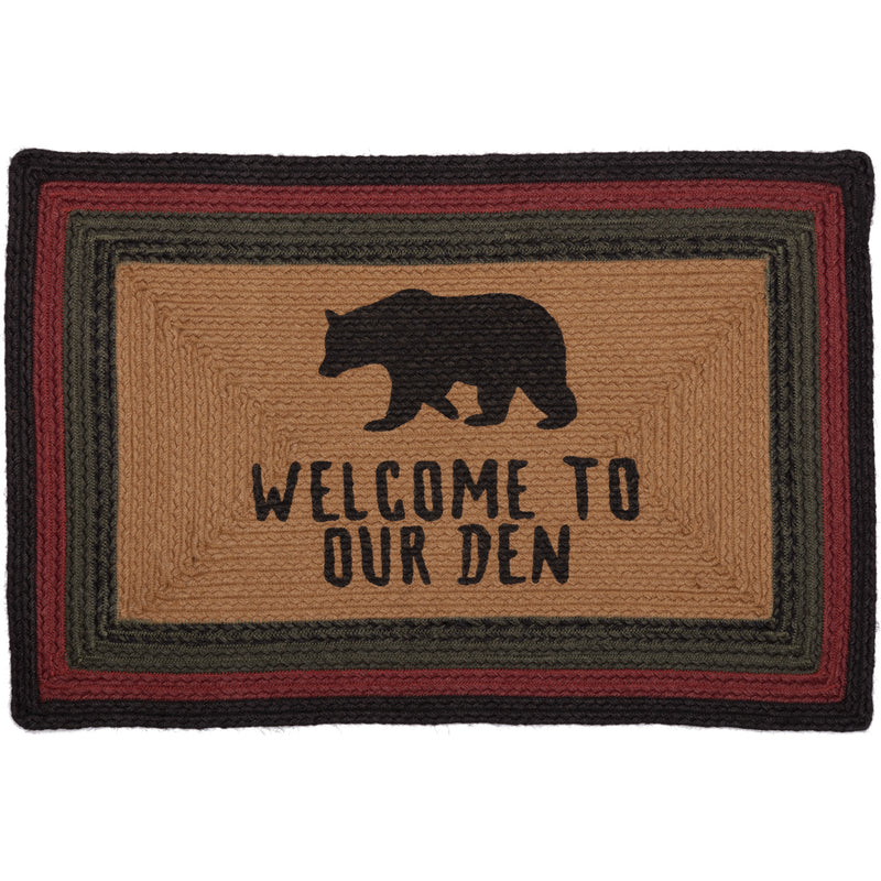 Wyatt Stenciled Bear Jute Rug Rect Welcome to Our Den 20x30