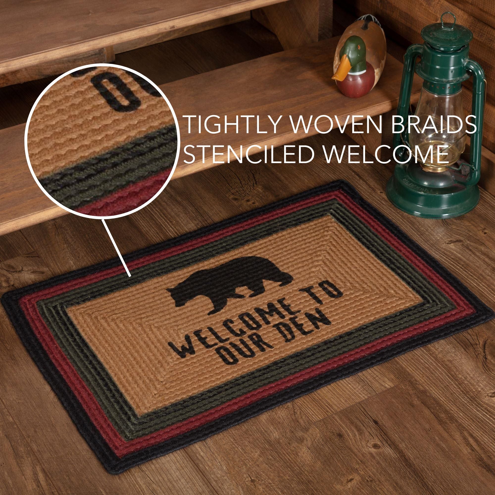 Wyatt Stenciled Bear Jute Rug Rect Welcome to Our Den 20x30