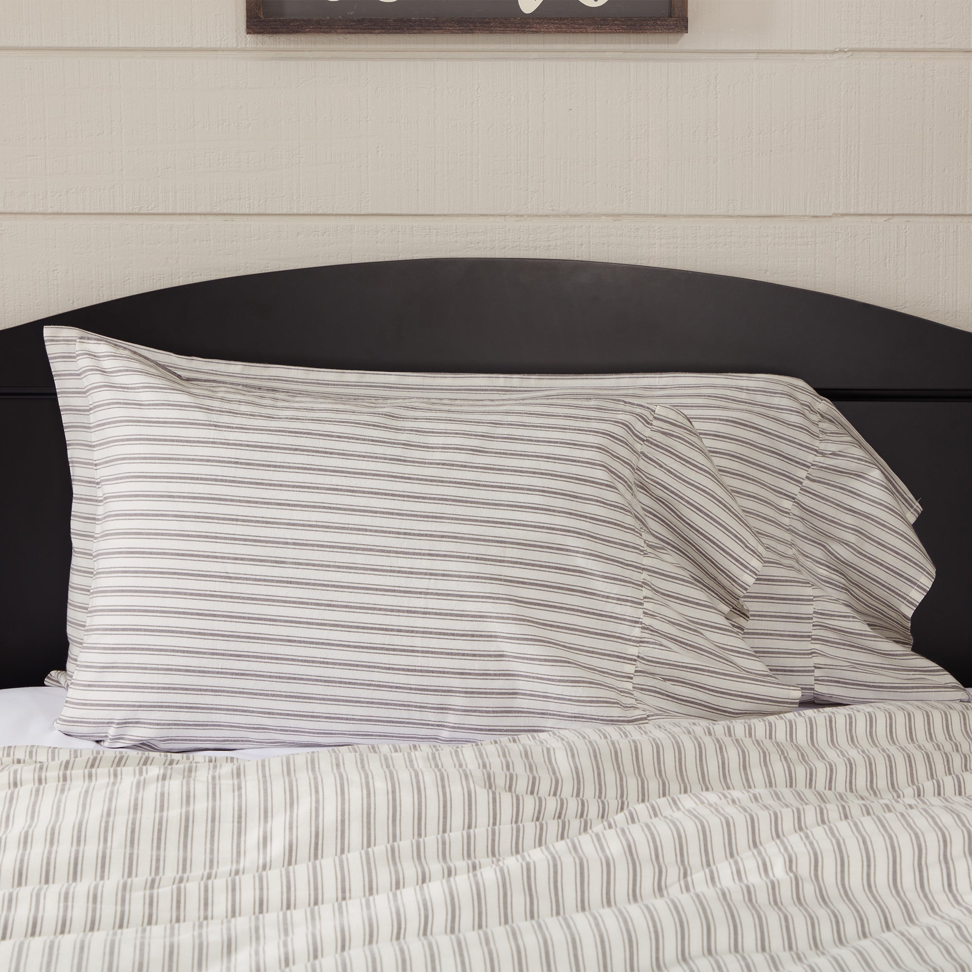 Timeless Ticking Gray Ruffled Standard Sham Set of 2 27Lx21W+8