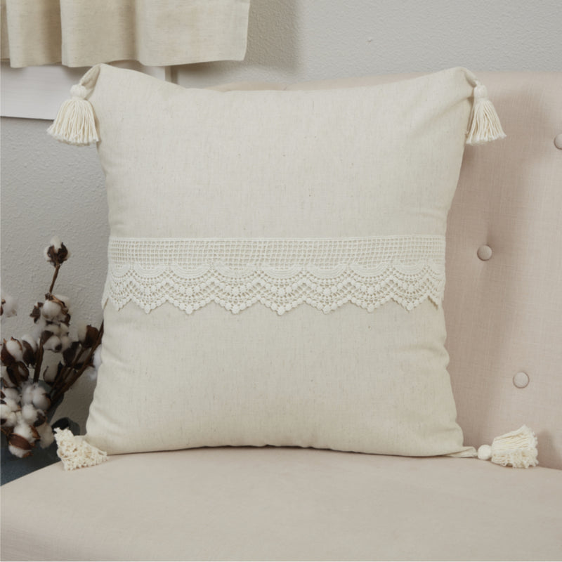 Flax and Lace Pillow Cover 20Lx20W