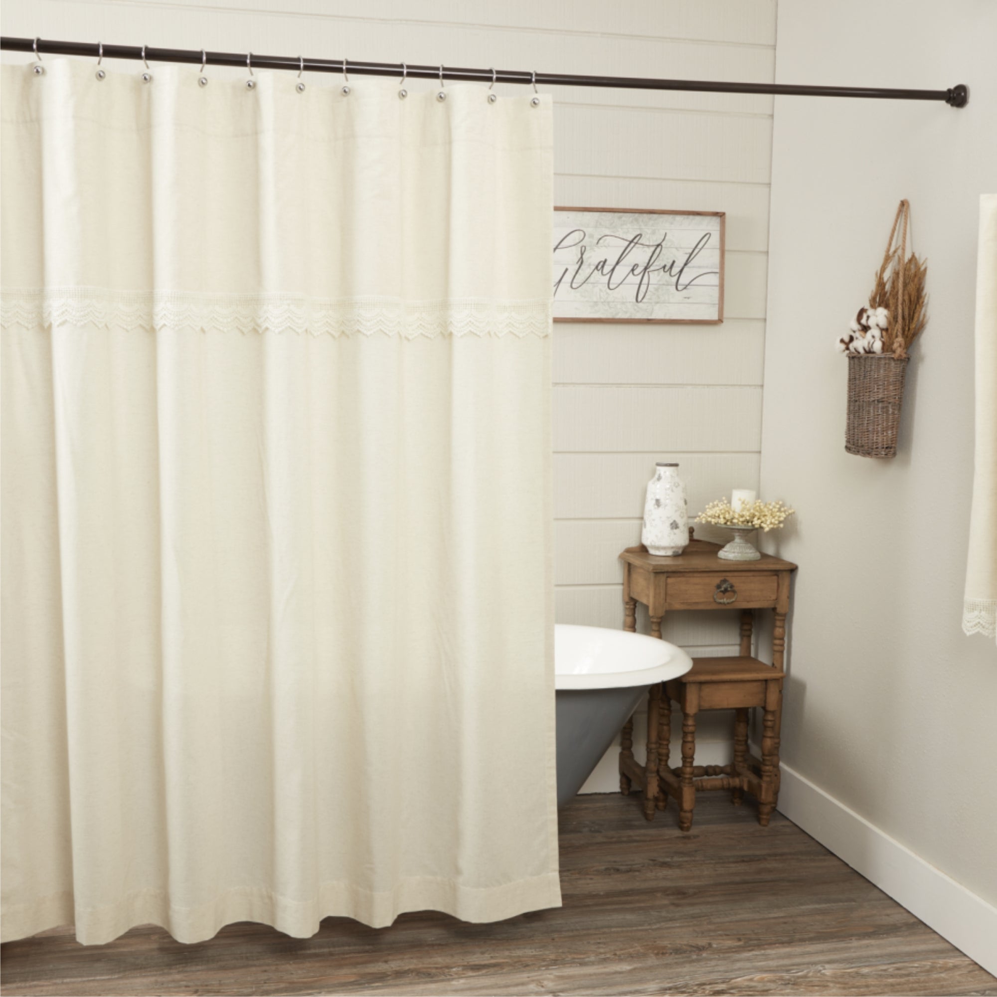 Flax and Lace Shower Curtain 72Lx72W