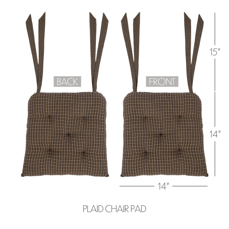 Kettle Grove Black Micro Plaid Farmhouse Country Chair Pad 14x14 - VHC Brands
