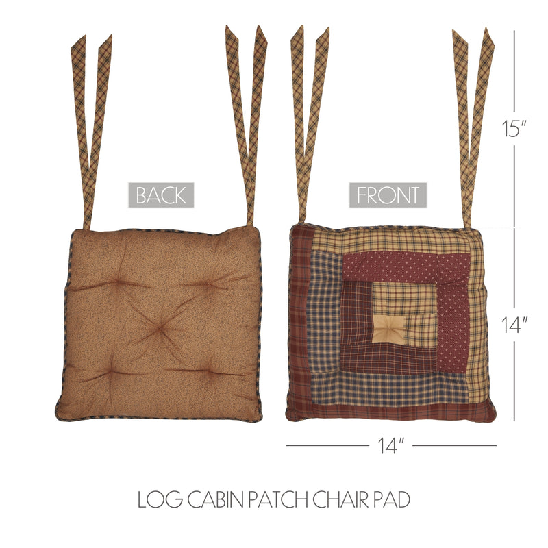 Millsboro Log Cabin Patch Burgundy Navy Tan Country Chair Pad 14x14 - VHC Brands