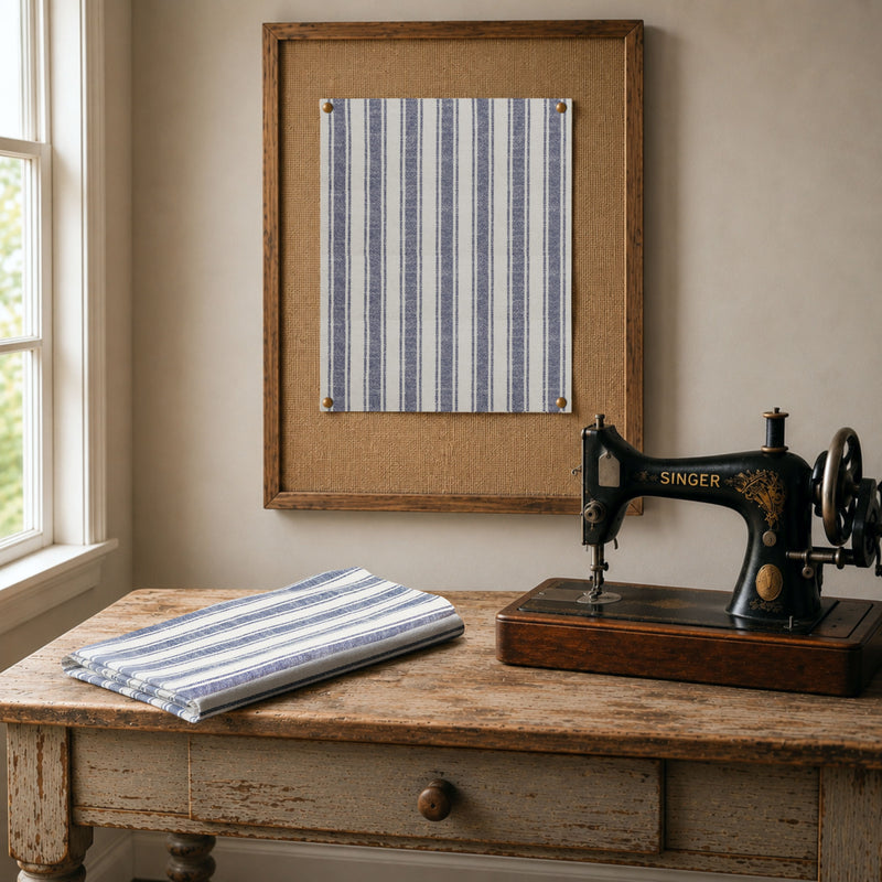Market Place Blue Ticking Stripe Fabric 1yd #1 110 Width
