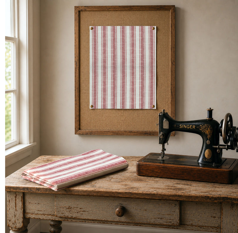 Market Place Red Ticking Stripe Fabric 1yd #1 110 Width
