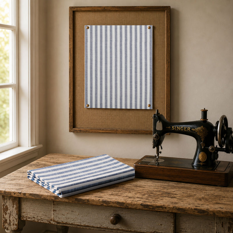 Farmhouse Ticking Blue Fabric 1yd #1 80 Width