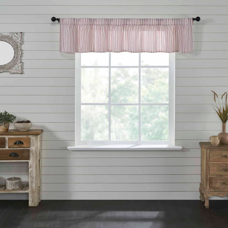 Timeless Ticking Red Ruffled Valance 16Lx72W