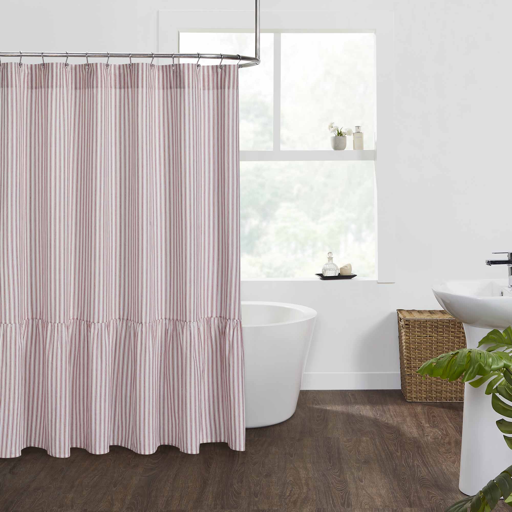 Timeless Ticking Red Ruffled Shower Curtain 72Lx72W