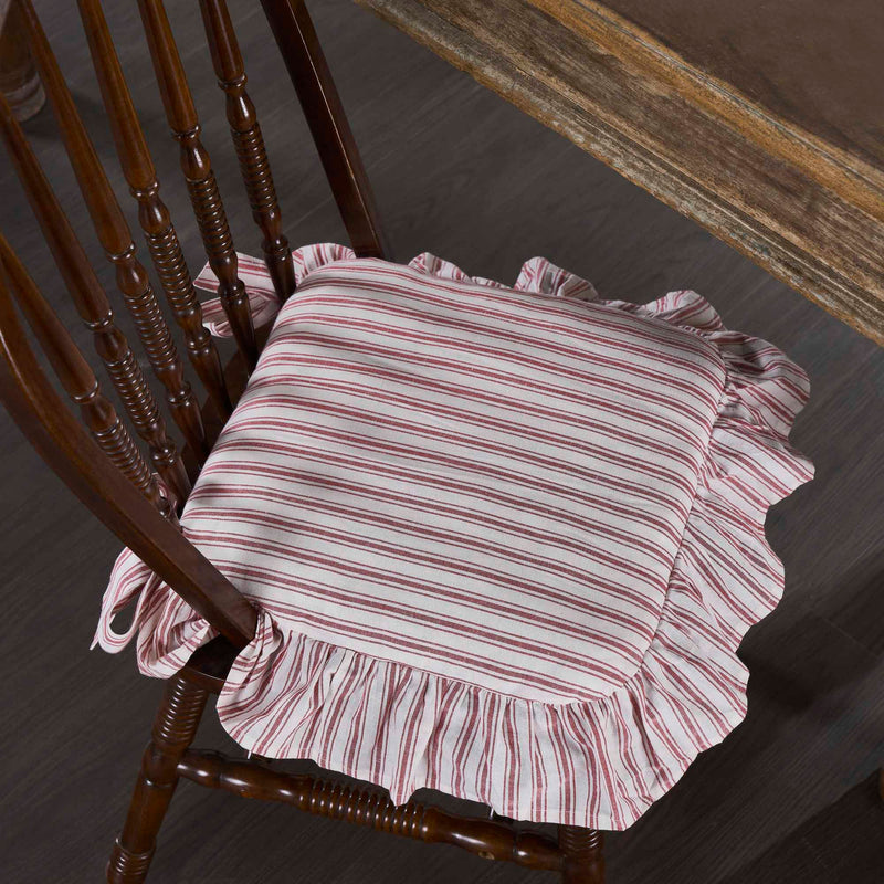 Timeless Ticking Red Ruffled Chair Pad 16Lx16W