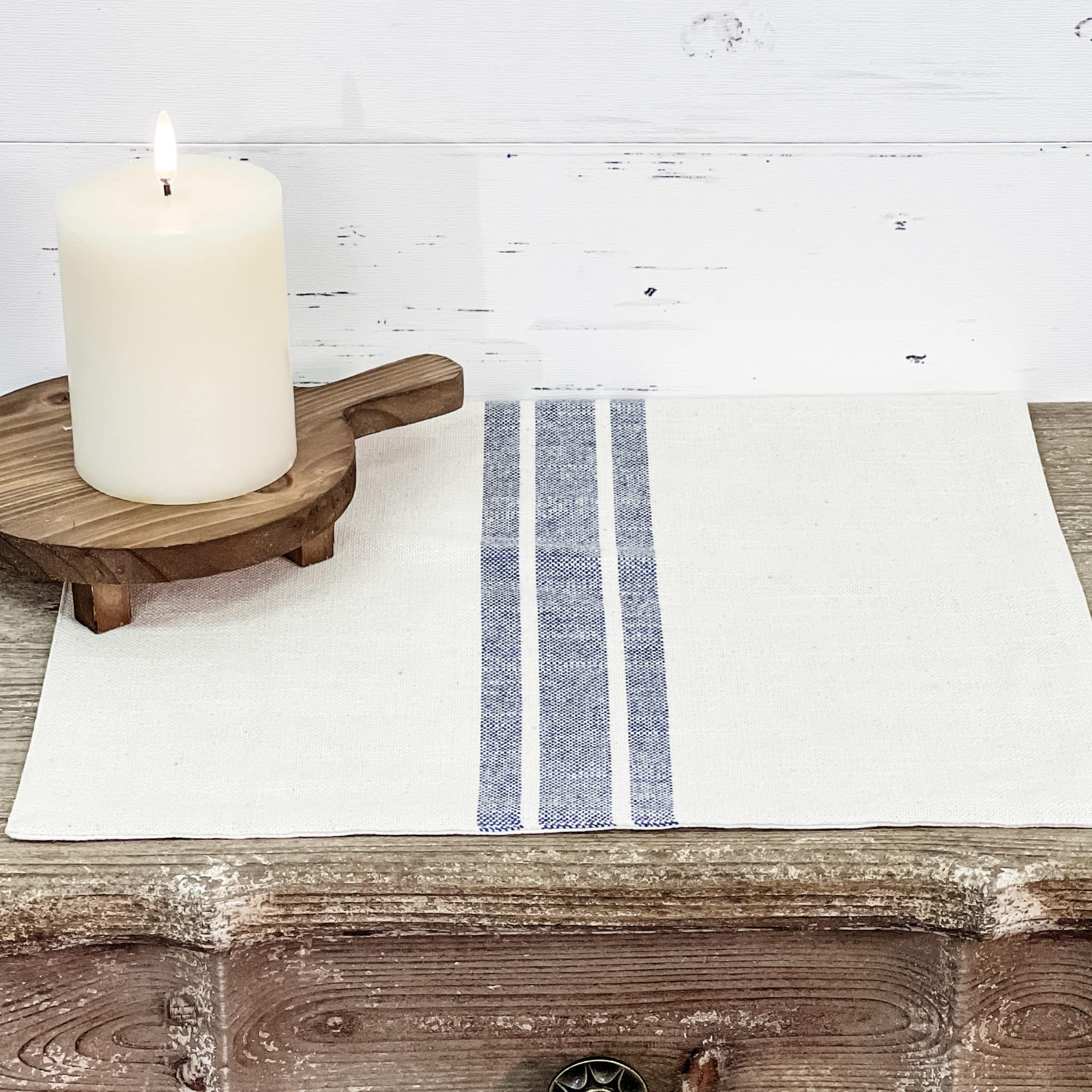 Market Place Blue Grain Sack Stripe Tablemat Set of 2 14Lx14W
