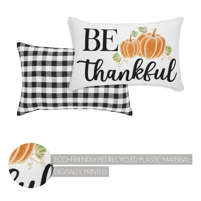 Annie Black Check Be Thankful Pumpkin Pillow 14x22