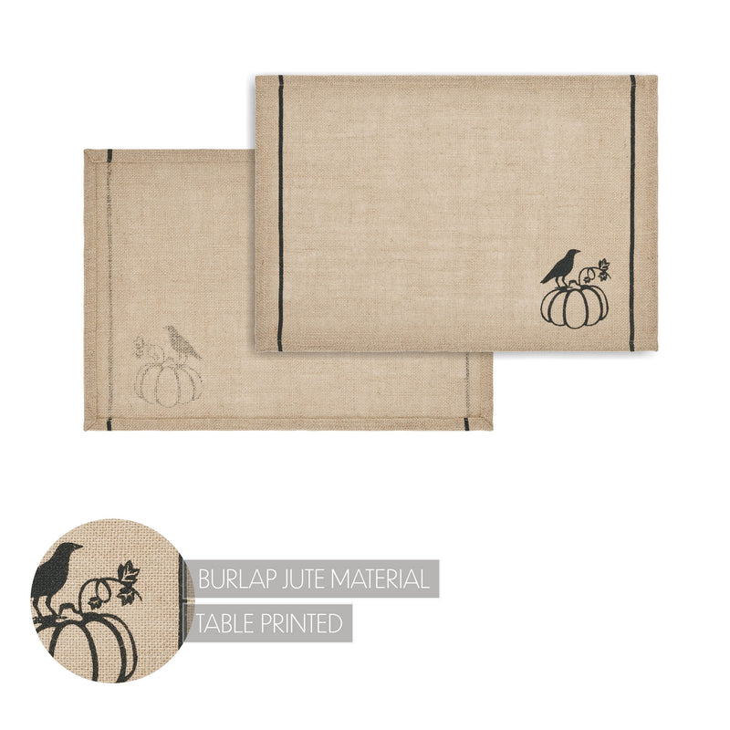 Raven Harvest Burlap Jute Placemat Set of 2 13x19